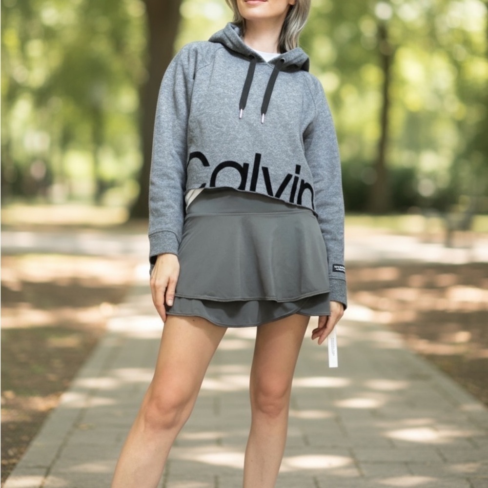 Calvin Klein Dark Gray Fleece Cropped Sweatshirt Hoodie NWT M